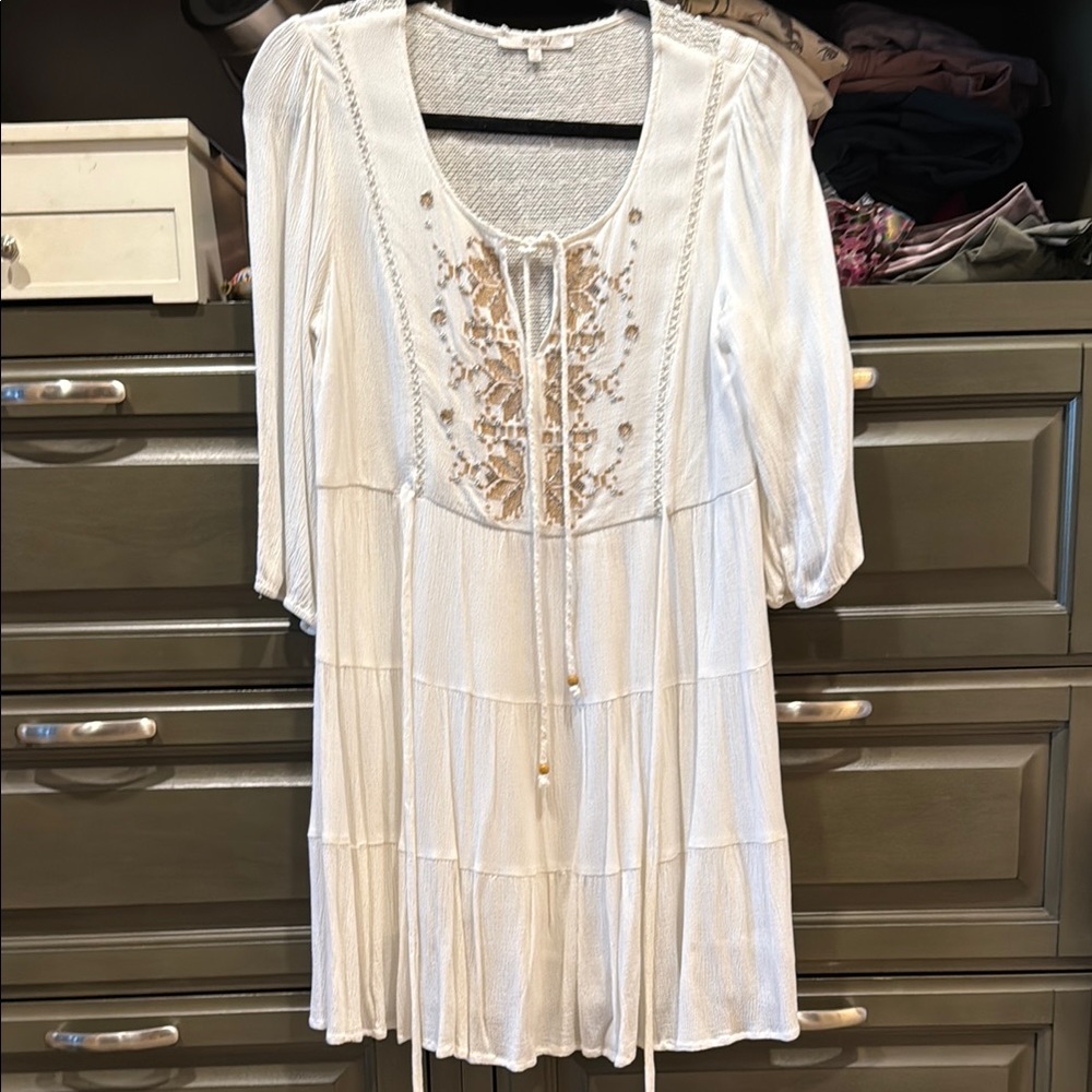 Miss Me White Boho Tunic Dress with Embroidery